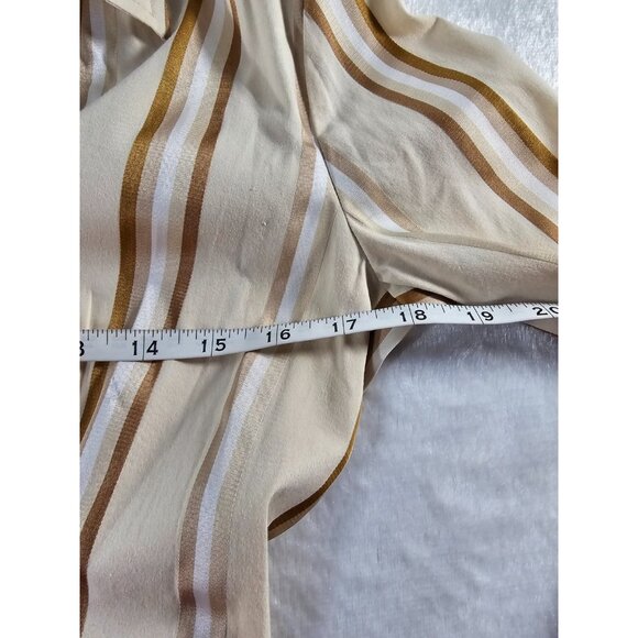 Women’s New York & Company Stretch Beige and Brown Striped Button Down Top SZ XS - Picture 6 of 10